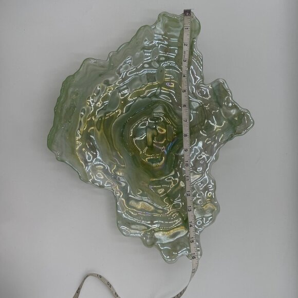 Studio art glass  Green Textured Glass Oyster Shell Dish - Picture 6 of 7